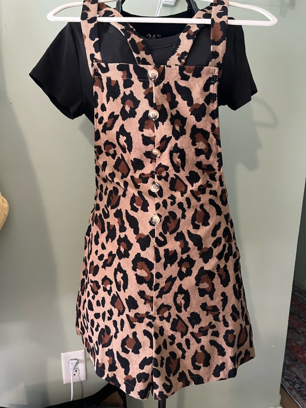 Animal Print Adjustable Romper with Pockets